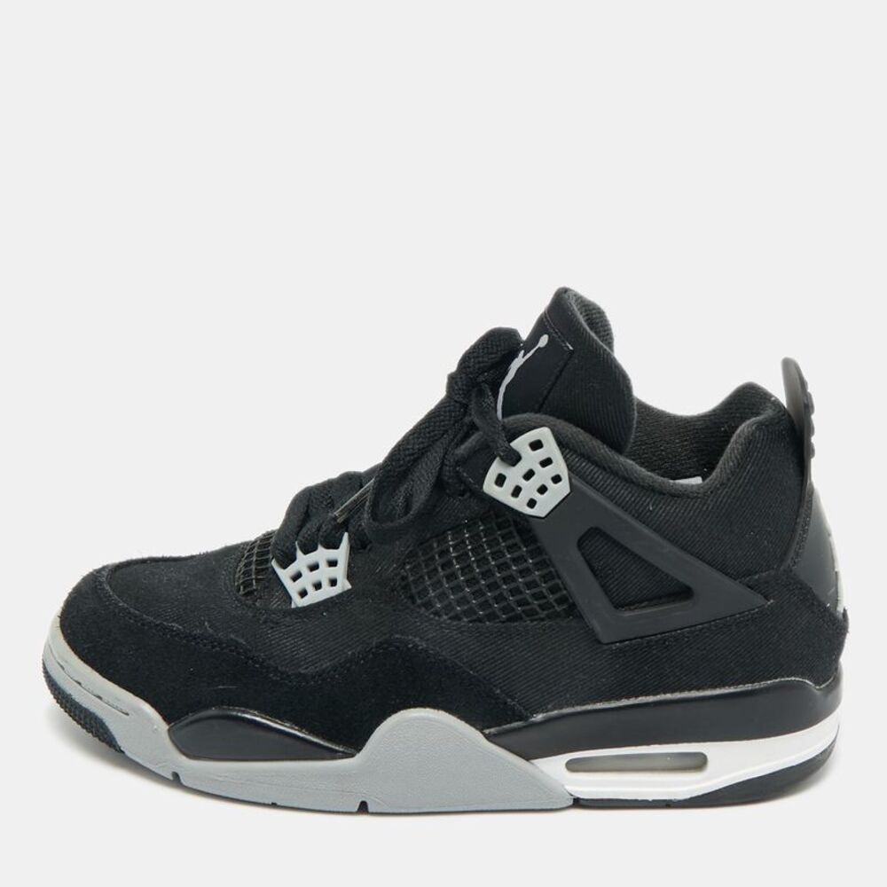 Air Jordans Black Denim And Rubber Jordan 4 High Top Sneakers Size 38